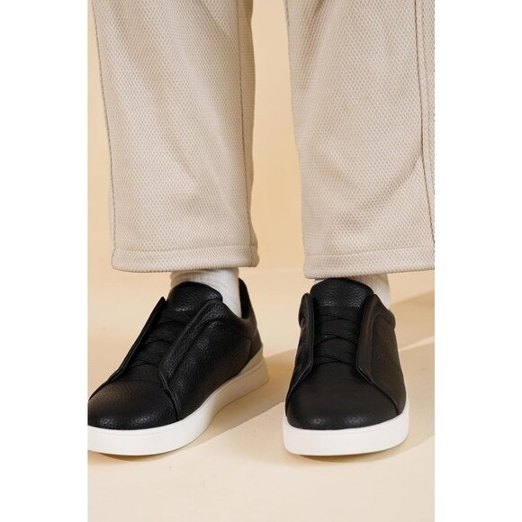 ⚡ Men Black Faux Leather Memory Foam Insole Lightweight Non Slip Sneakers - Picture 5 of 5